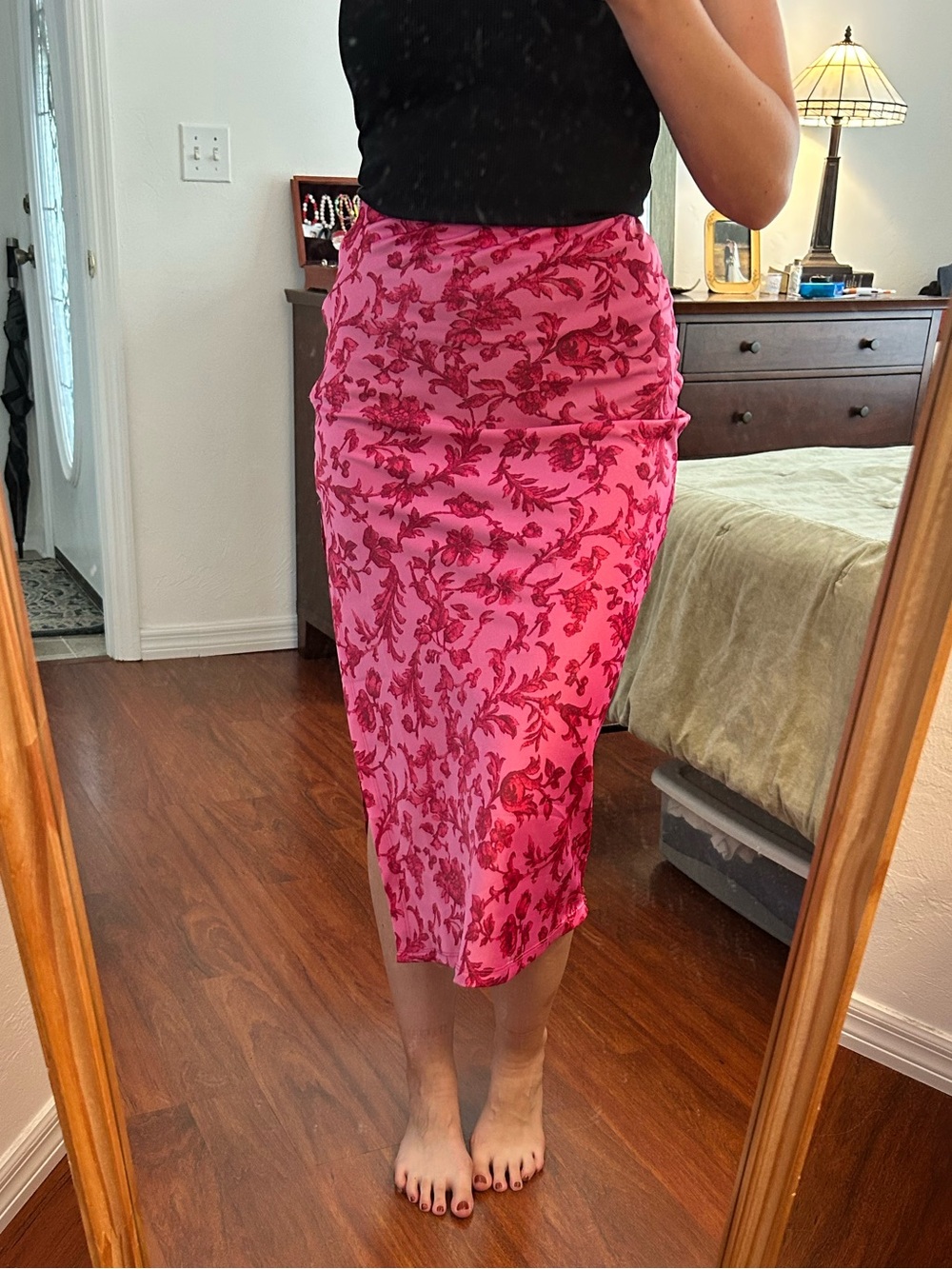Urban Outfitters Pink Floral Midi Skirt